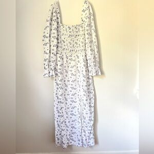 House of Harlow 1960 linen floral smocked midi dress